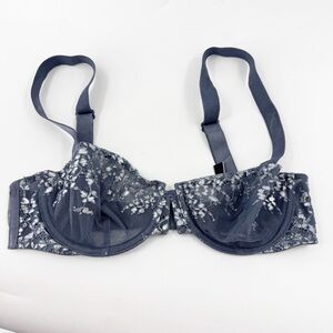 ✅ Very SEXY Victoria's Secret 32C Unlined Balconet Bra GREY‎ Silver Floral Lace